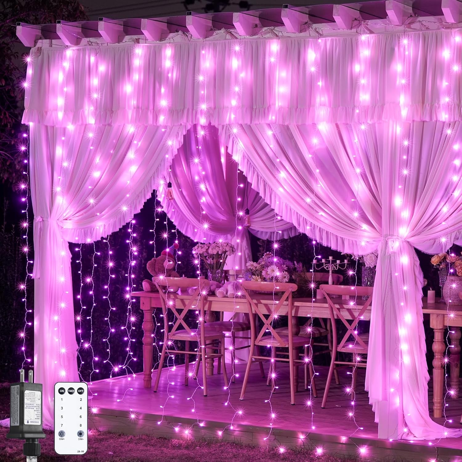 300 LED Curtain Lights Plug in with Remote, Pink String Lights for Bedroom, Christmas, Window, Wall, Party, Teen, Girls' Room, Dorm, Valentine'S Day Indoor Outdoor Decor, 9.8X9.8Ft