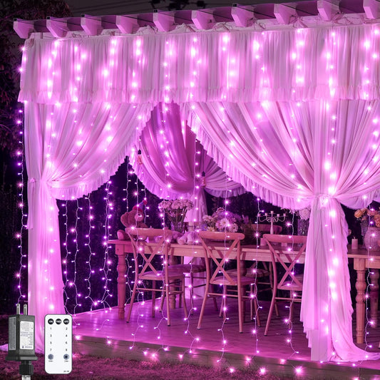 300 LED Curtain Lights Plug in with Remote, Pink String Lights for Bedroom, Christmas, Window, Wall, Party, Teen, Girls' Room, Dorm, Valentine'S Day Indoor Outdoor Decor, 9.8X9.8Ft