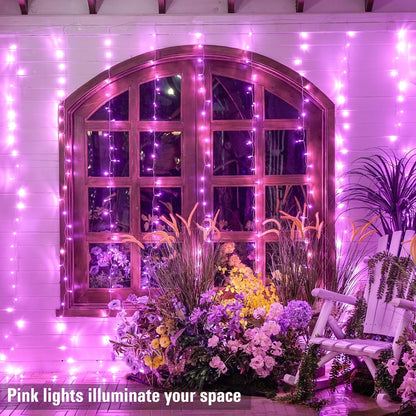 300 LED Curtain Lights Plug in with Remote, Pink String Lights for Bedroom, Christmas, Window, Wall, Party, Teen, Girls' Room, Dorm, Valentine'S Day Indoor Outdoor Decor, 9.8X9.8Ft