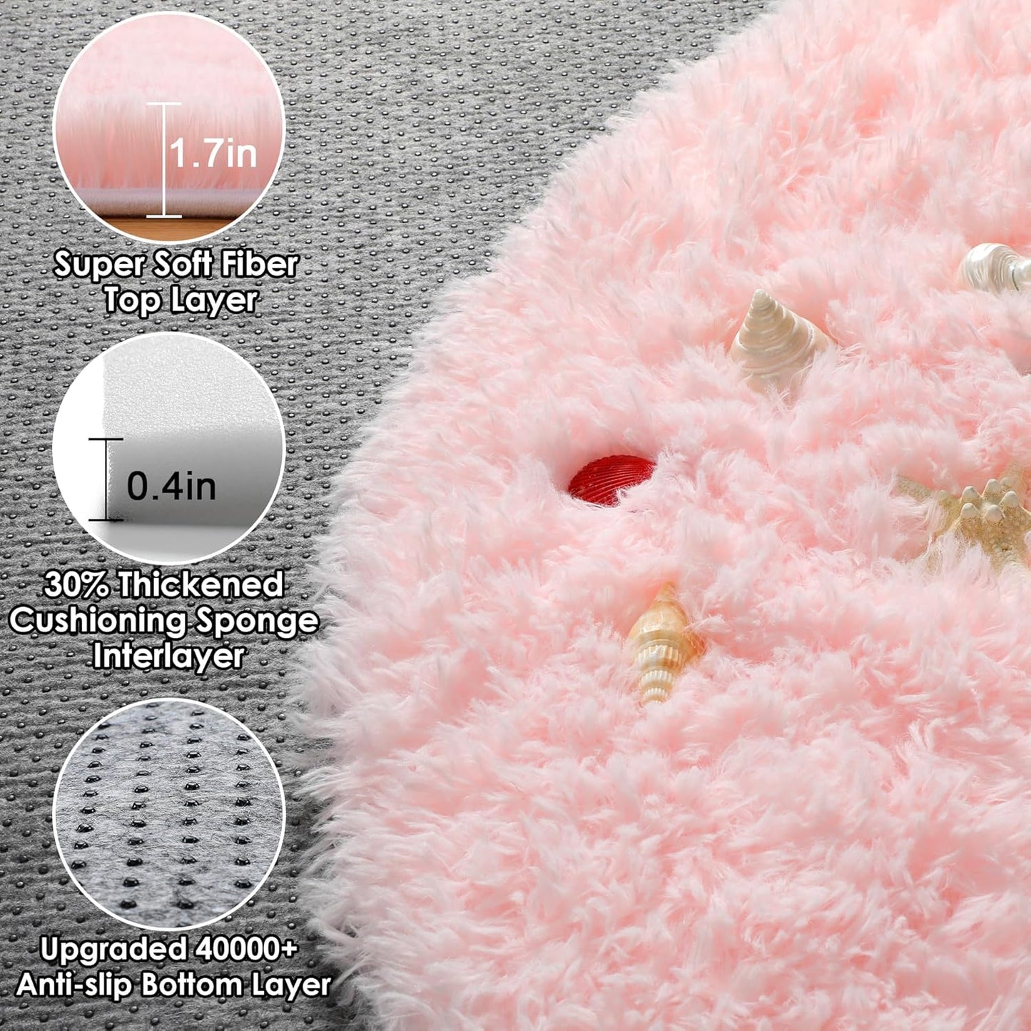 Light Pink round Area Rugs 2Ft for Bedroom Living Room, Fluffy Cat Dog Bed Mat, Circle Rug for Kids Girls Boys Teen, Soft Plush Shaggy Carpet for Nursery Dorm Home Decor Aesthetic