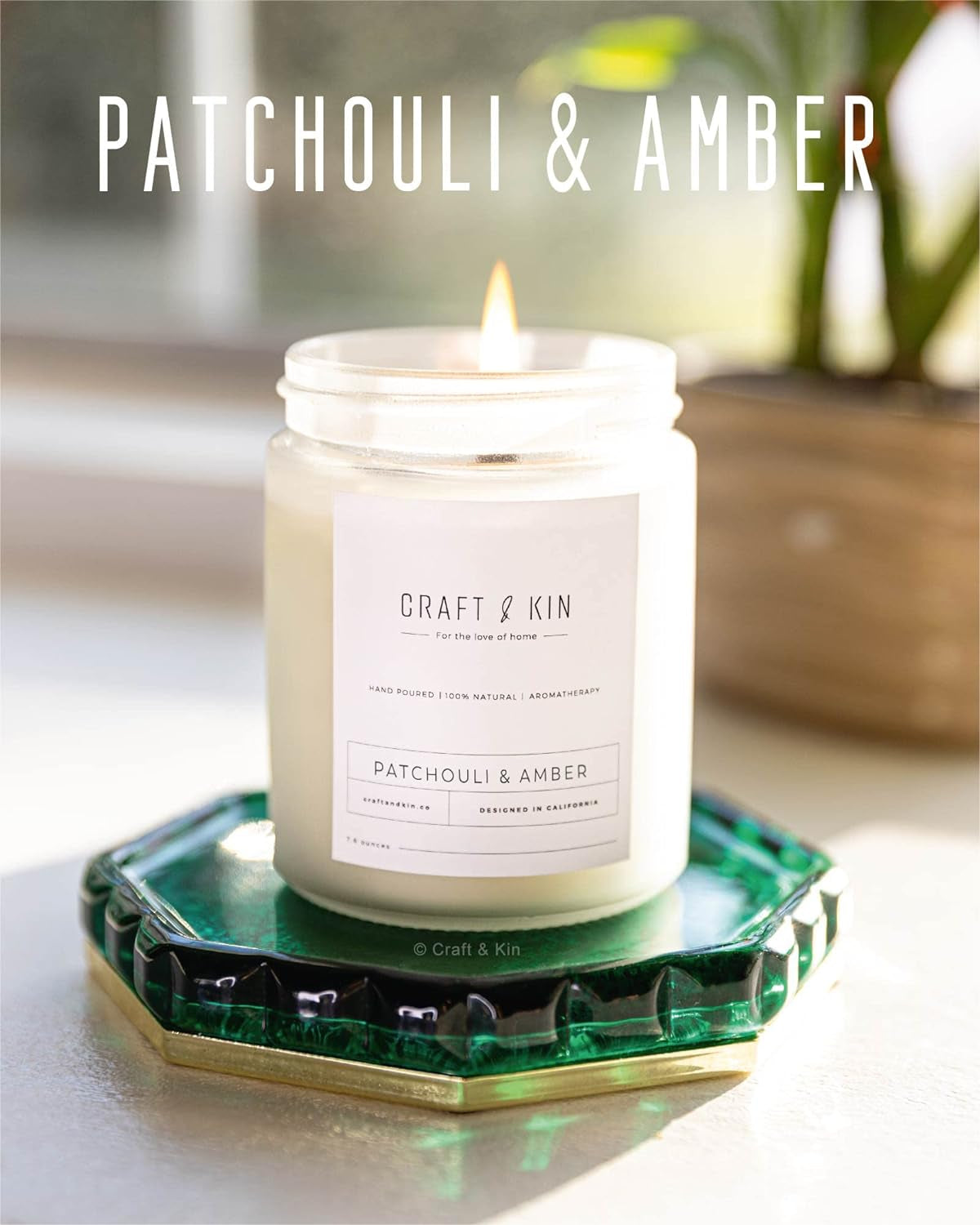 Patchouli & Amber Scented Candle | 8 Oz, 45-Hour Long Lasting | Classic Soy with Woodwick Winter Candles | Made with Natural Soy | Holiday Candles Gifts for Men and Women